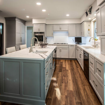 Custom Two Tone Gray Kosher Kitchen with Quartz Countertops