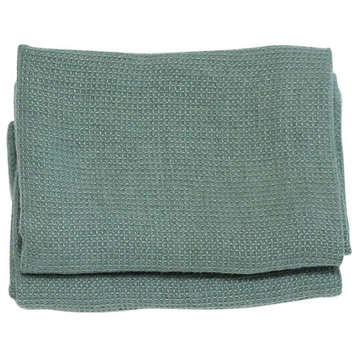 Set of 2 Spa Green Linen Waffle Hand Towels Washed