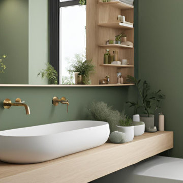 Calming Green and Brown Bathroom in Kentish Town