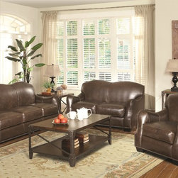 Coaster 3 Pieces Roy Brown Traditional Sofa Set - Living Room Furniture Sets