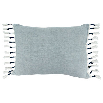 Throw Pillow With Tasseled Design, Chambray, 16"x23", Down Filled