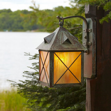 Close-up of Exterior Wall Light on Wood Post