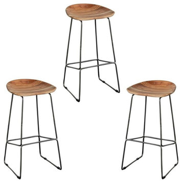 Home Square 3 Piece 30" Height Wooden Seat Bar Stool Set in Brown and Black