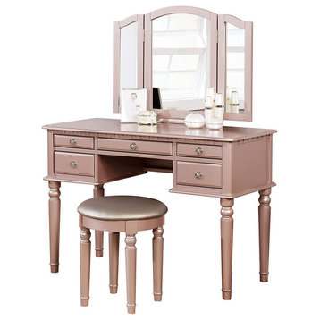 Vanity Set With Stool, Rose Gold