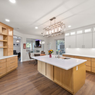 Open-Concept Modern Kitchen with Custom Oak Hutch After Remodel