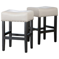 GDF Studio Chantal Backless Leather Stools, Set of 2, Ivory, Counter Height: 26"