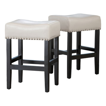 GDF Studio Chantal Backless Leather Stools, Set of 2, Ivory, Counter Height: 26"