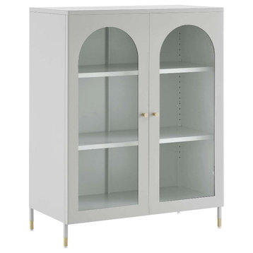 Modway Archway Metal Accent Cabinet with Height-Adjustable Shelves in Light Gray