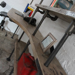 Brooks Reclaimed Scaffolding Board Curved Desk & Shelves with Pipe Supports - Desks & Writing Bureaus