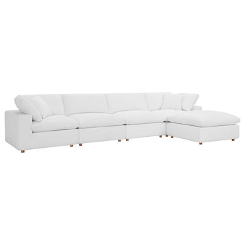 Commix Down Filled Overstuffed 5 Piece Sectional Sofa Set, Pure White