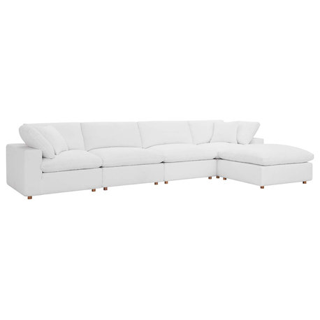 Commix Down Filled Overstuffed 5 Piece Sectional Sofa Set, Pure White