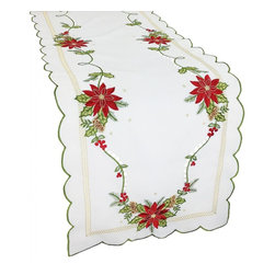 Xia Home Fashions - Scrolling Poinsettia Embroidered Cutwork Table Runner, 15x72 - Table Runners