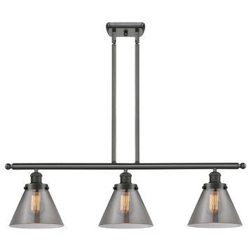 Large Cone 3-Light Island-Light, Oil Rubbed Bronze, Plated Smoke
