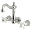 Traditional Wall Mounted Bathroom Faucet, Cross White Handles, Polished Chrome