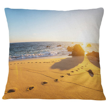 Large Footprints on Beach Sand Modern Beach Throw Pillow, 16"x16"