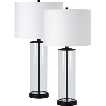 Desdemona Set of two clear glass and matte black table lamps