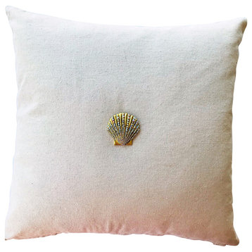 Natural Linen Spatkle Tan Pillow, Removable Decorating Pin, Goldshell