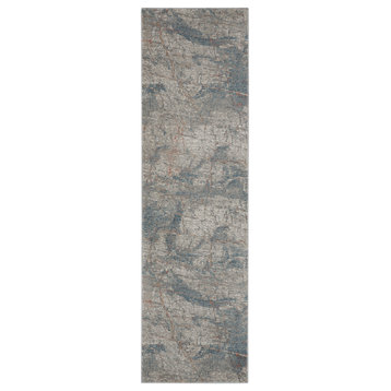 Nourison Rustic Textures 2'2" x 7'6" Light Grey/Blue Modern Indoor Area Rug