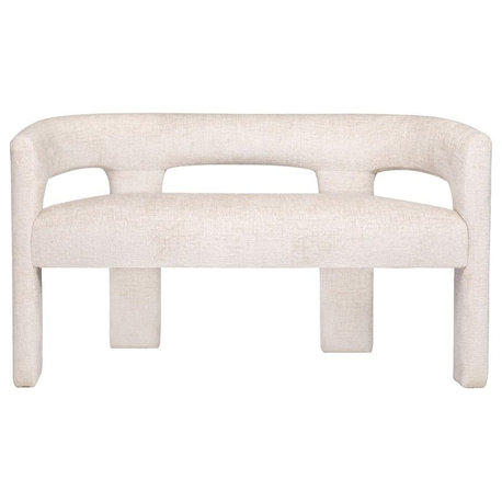Gwen Modern Luxury Jacquard Fabric Upholstered Sculpture Bench, Natural