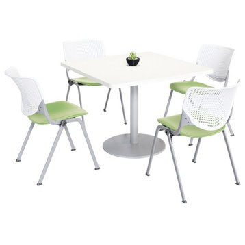 KFI 42" Square Dining Table - White Top - Kool Chairs - White/Lime Green