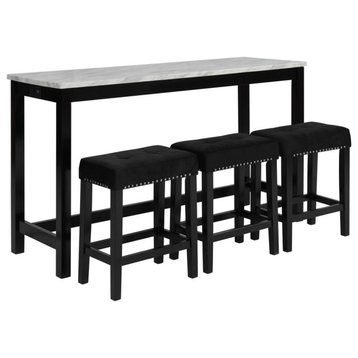 Furniture Celeste 4-Piece Faux Marble & Wood Bar Set in Black
