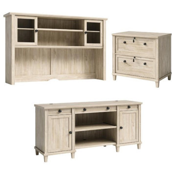 Home Square 3-Piece Set with Credenza Desk Hutch & Lateral File Cabinet