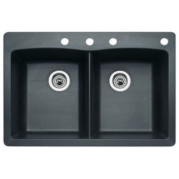 Blanco 440220-4 22"x33" Granite Double Dual-Mount Kitchen Sink, Anthracite