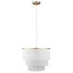 Globe Electric - Novogratz x Globe Janis 1-Light Matte Gold Pendant Light Fabric Fringe Shade - Glitz! Glamour! Style! The cascading white fringe of the Janis Pendant Light is a throw back to the glamorous Hollywood days of yesteryear but with a modern twist. The bright white fabric is expertly accented by a matte gold frame and hangs off a white fabric cord with a matching matte gold canopy to complete the design. Embellish your bedroom by hanging one on either side of your bed or use this fixture as the centerpiece in your living room or dining room. The Novogratz and Globe Electric - lighting made easy.