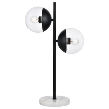 Midcentury Modern Black And Clear 2-Light Table Lamp