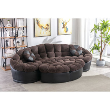 Papasan 4-Piece Crescent Sofa Set, Brown