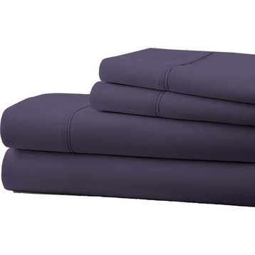 Becky Cameron Premium Ultra Soft Striped Design 4-Piece Bed Sheet Set, Purple, T