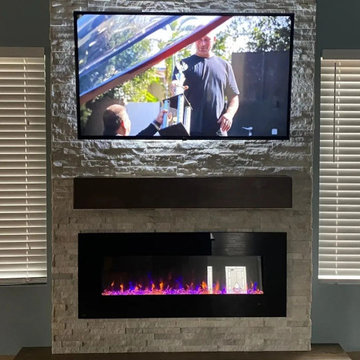 Custom Ledger Stone Fireplace Feature Wall