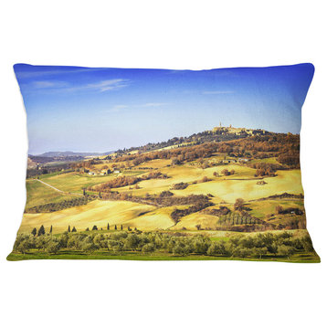 Pienza Medieval Village Italy Landscape Wall Throw Pillow, 12"x20"
