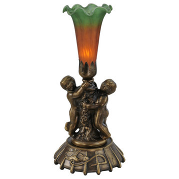 Meyda lighting 11428 12"High Amber and Green Cherub Pond Lily Mini Lamp