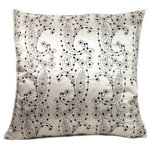 K&D - Connect the Dots Pillow, Set of 2 - The dots pillow has a white silky covering with a black embroidered paisley pattern featuring sewn on black sequins  Poly filled.