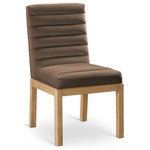 Meridian Furniture - Evelyn Upholstered Dining Chair, Brown, Velvet, Natural Finish - Transform your dining area with the Evelyn dining chair, featuring luxurious brown velvet upholstery. Supported by rich natural solid ash wood legs and detailed with deep channel tufting, this chair exudes both durability and opulence. The 460 GSM velvet offers a sumptuous texture, while the contemporary design ensures it makes a striking addition to any space. This chair seamlessly blends style and comfort, perfect for creating a refined dining experience.