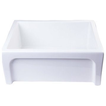 24" Biscuit Arched Apron Thick Wall Fireclay Single Bowl Farm Sink, White