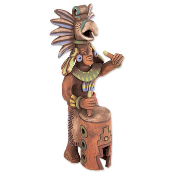 Aztec Huehuetl Drummer Ceramic Sculpture