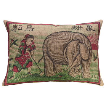 Colorful Elephant Linen Pillow, 18"x12"