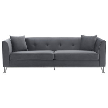 Armen Living Gray Fabric Upholstered Sofa In Brushed Stainless Steel LCEV3GREY