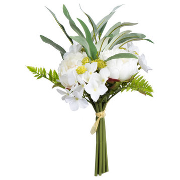 Artificial Peony Bouquet , White, 14''