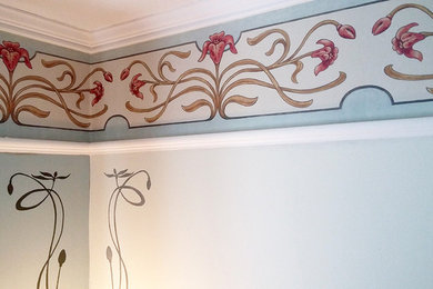 Design ideas for a traditional living room in Channel Islands with multi-coloured walls.