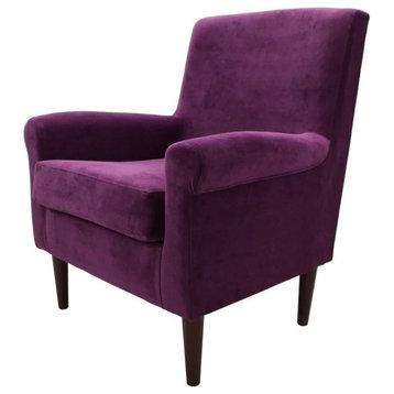 Contemporary Accent Chair, Padded Upholstered Seat & Rolled Arms, Purple