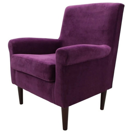 Brown Rolled Arm Lounge Chair with Padded Seat and Stylish Wood Legs, Purple