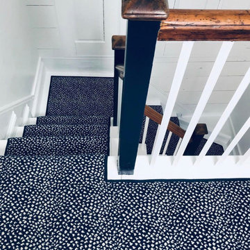CUSTON FOYER RUG AND STAIR HALL RUNNER AT AN OLD SEA CAPTAIN’S HOUSE IN DUXBURY