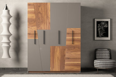 Ejemplo de dormitorio principal minimalista con paredes grises y suelo gris