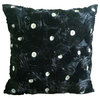 Black Ribbon Black Rose 22"x22" Silk Pillows Cover, Black Paradise