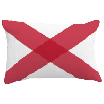X Marks the Spot Geometric Print Throw Pillow With Linen Texture, Red, 14"x20"