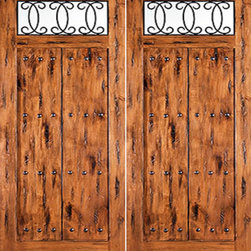 Solid Knotty Alder, Double Entry Door with Forged Iron - Front Doors