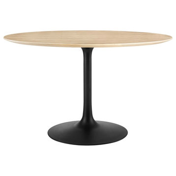 Lippa 47" Round Wood Grain Dining Table in Black Natural